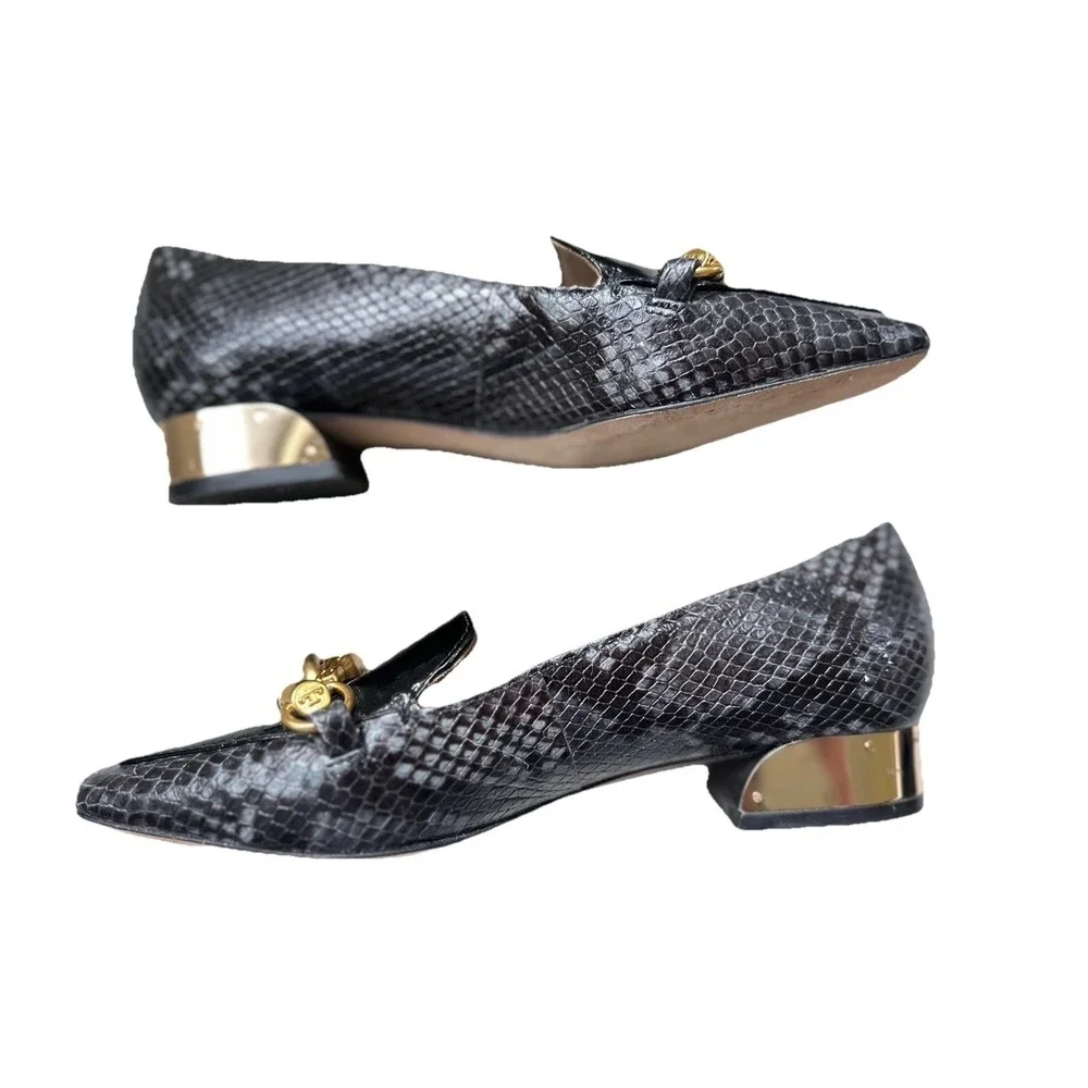 Tory Burch Reptile Embossed Horsebit Block Heel Pumps Size 5